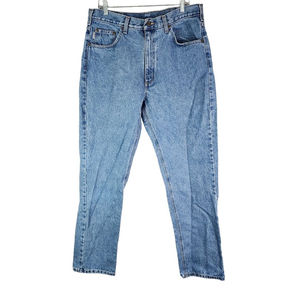 Mens Carhartt Blue Denim Jeans Relaxed Fit 100% Cotton Tapered Workwear 36x30